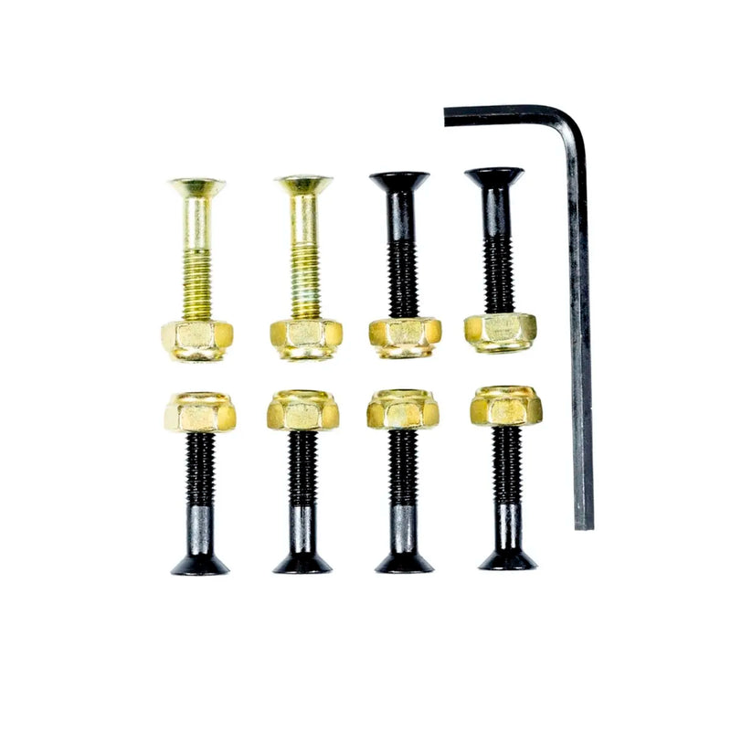 KIT PARAFUSO DE BASE (2 DOURADOS, 6 PRETOS, 8 PORCAS N°10 E CHAVE ALLEN)
